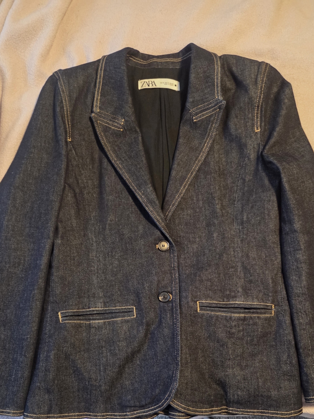 ZARA Women's Dark Denim Blazer Jacket - Blue